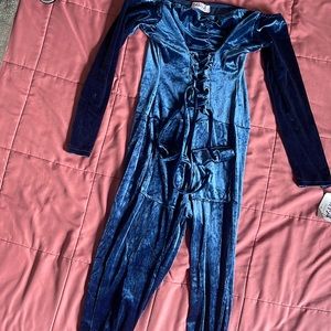Velvet off-the-shoulders pant body suit